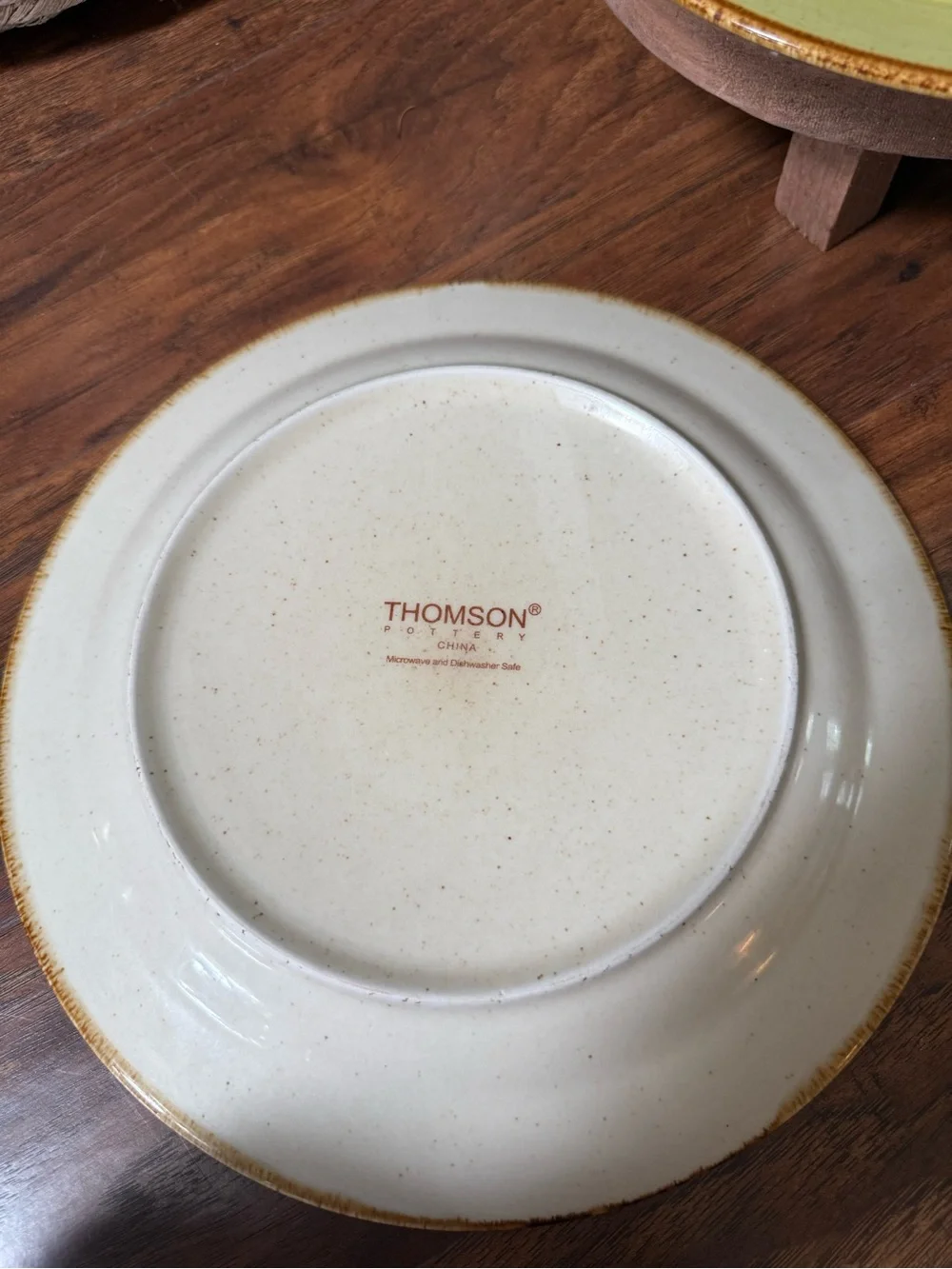 Set Of 3 Thomson Pottery  Amazon 10-5/8” Dinner Plates Green Swirl Brown Rim